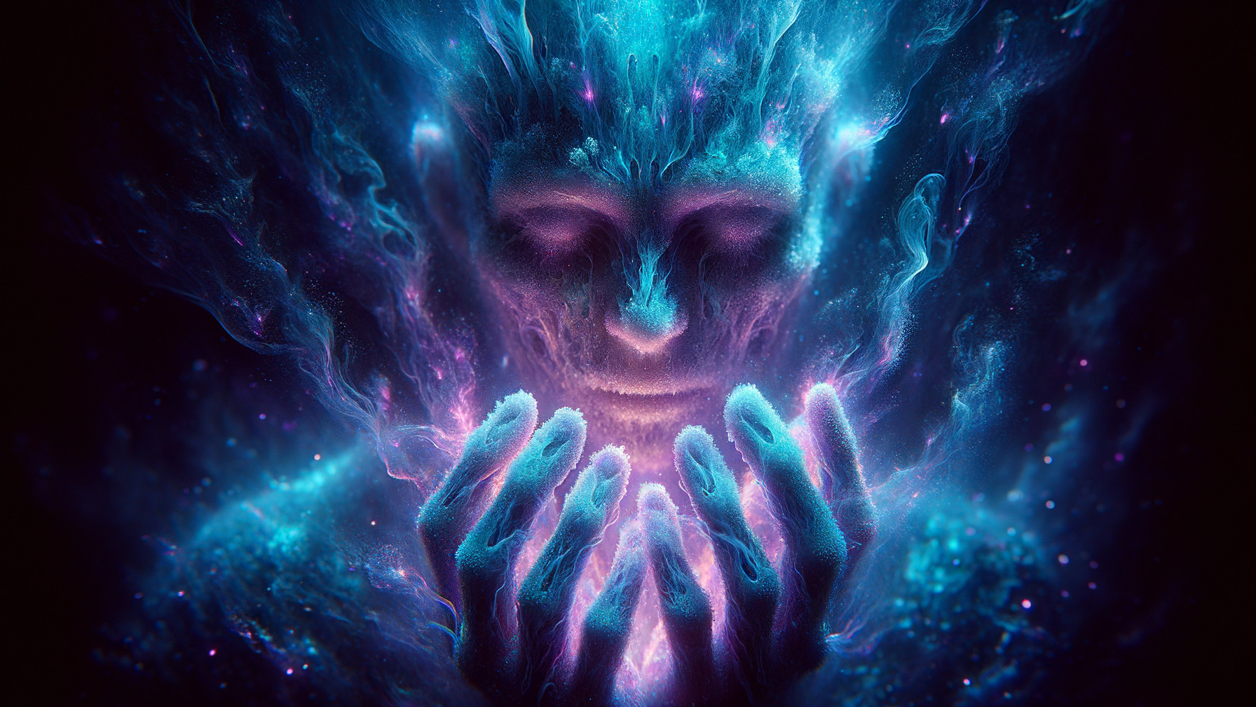 Mystical Figure Surrounded by Nebula and Ethereal Light