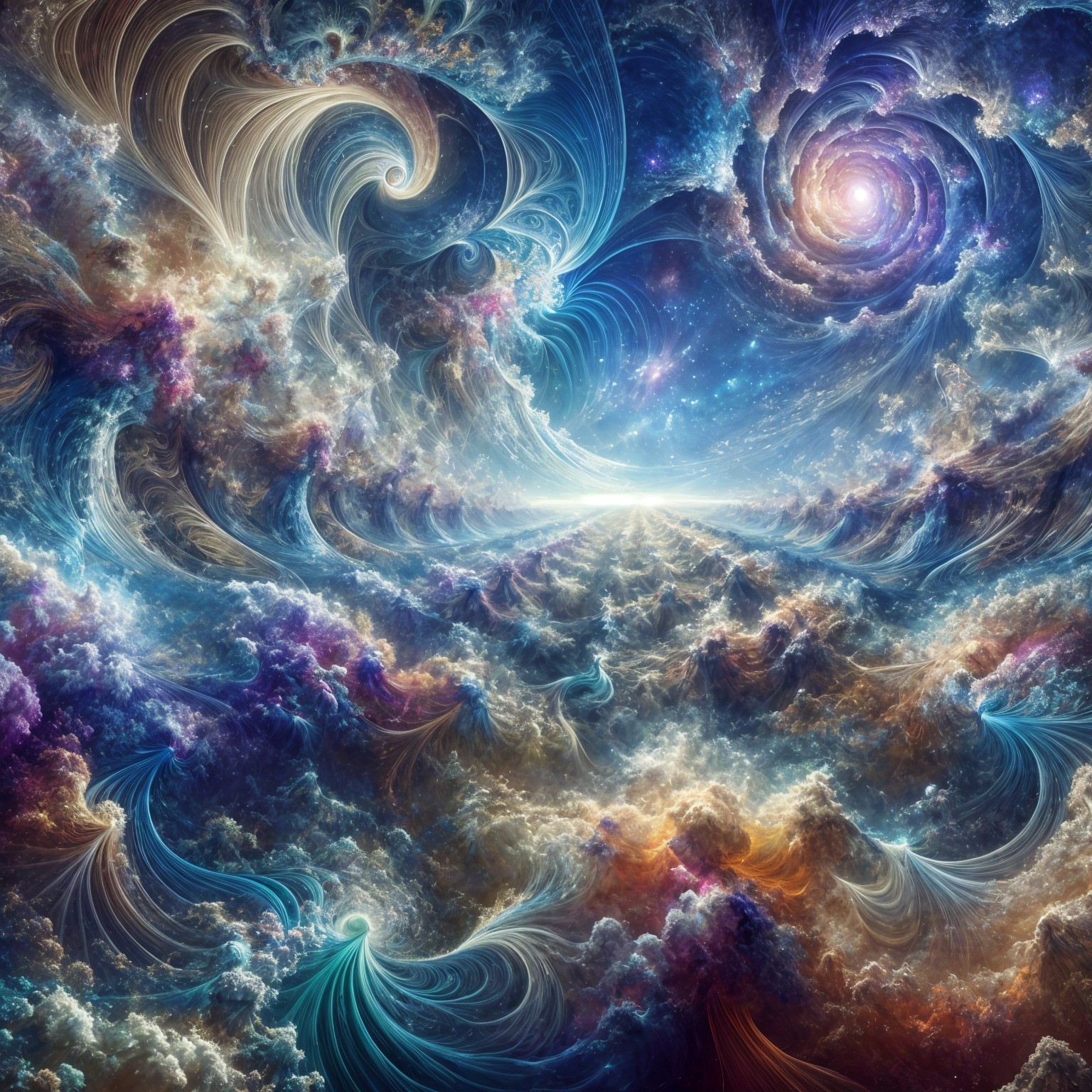 Vibrant Cosmic Scene with Spiral Galaxy and Colors