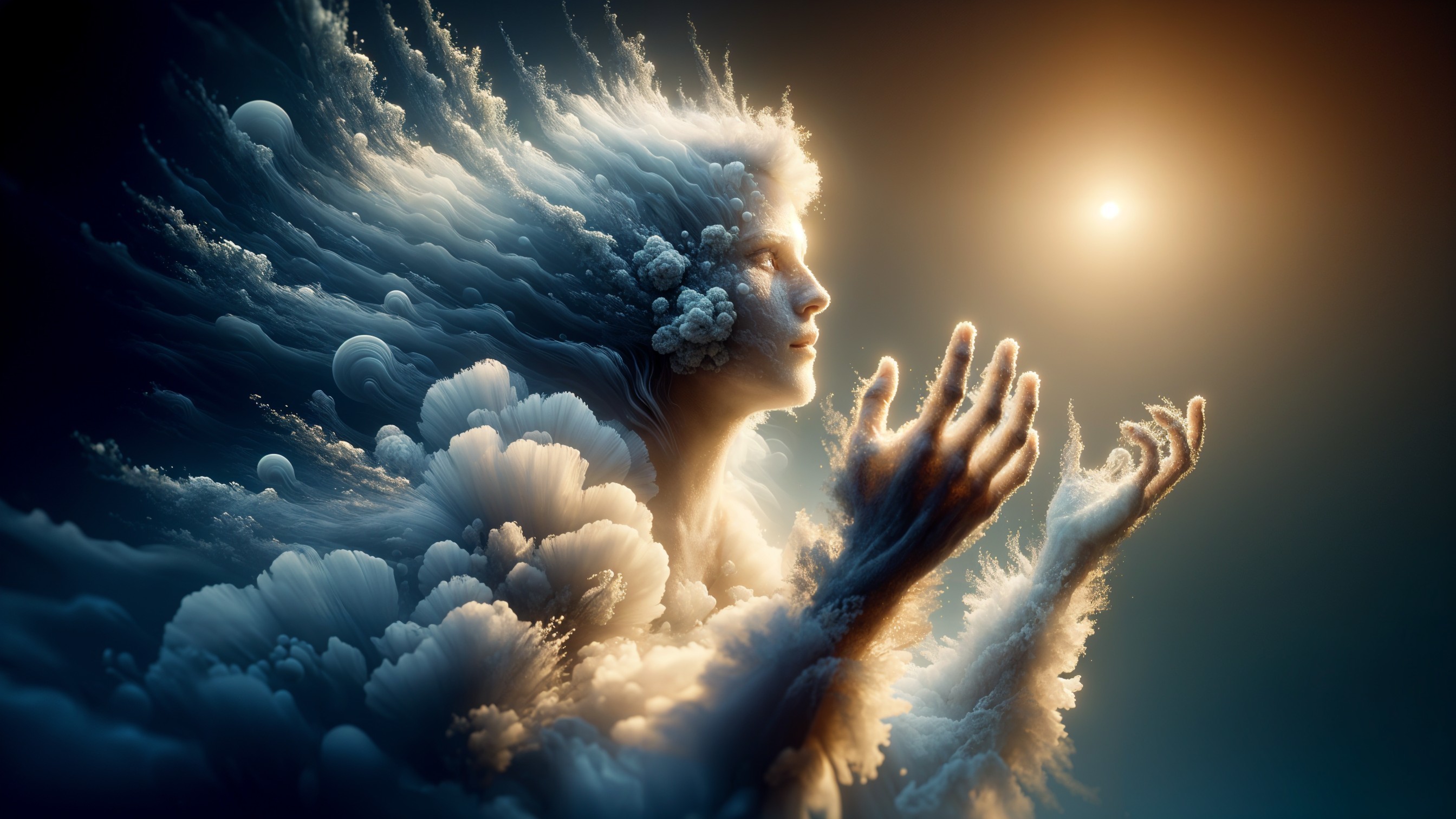 Ethereal Figure in Clouds Representing Nature's Essence
