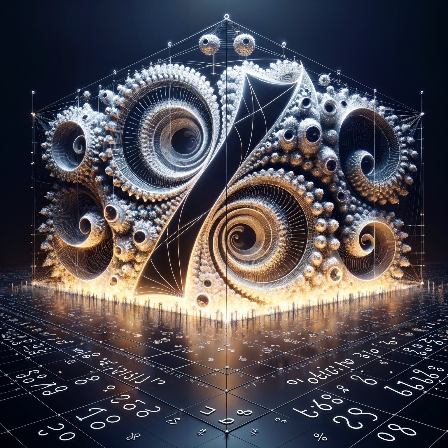 3D Fractal Design with Spirals and Numeric Grid
