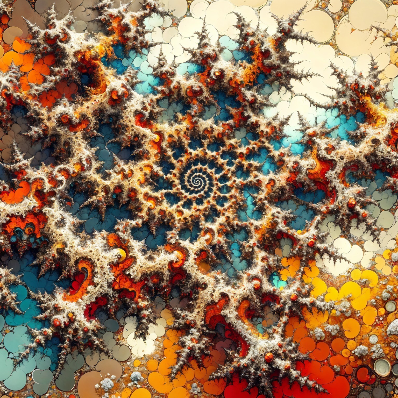 Vibrant Fractal Design with Spirals and Organic Shapes
