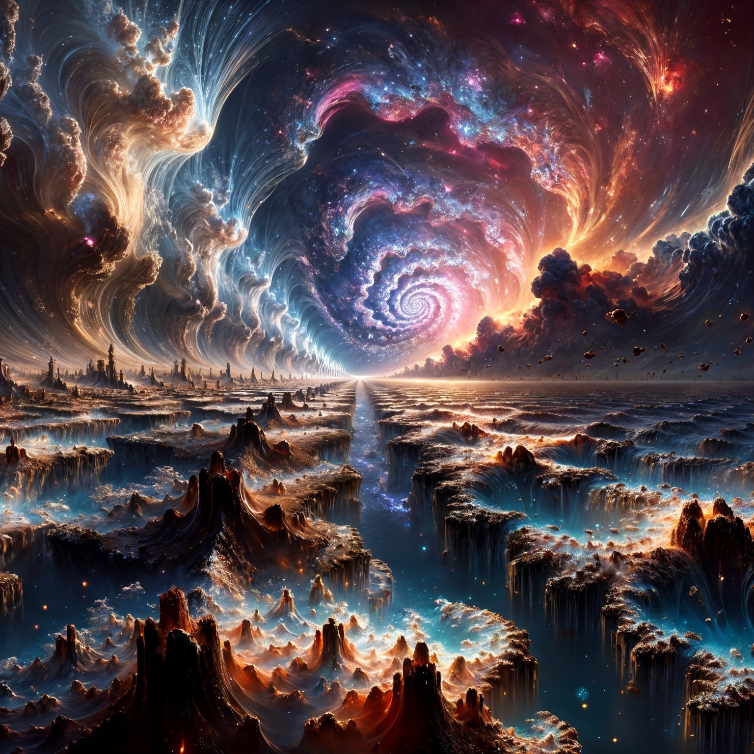 Cosmic Landscape with Nebulae and Vibrant Galaxies