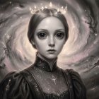 Mysterious Female Figure in Cosmic Gray Smoke Artwork