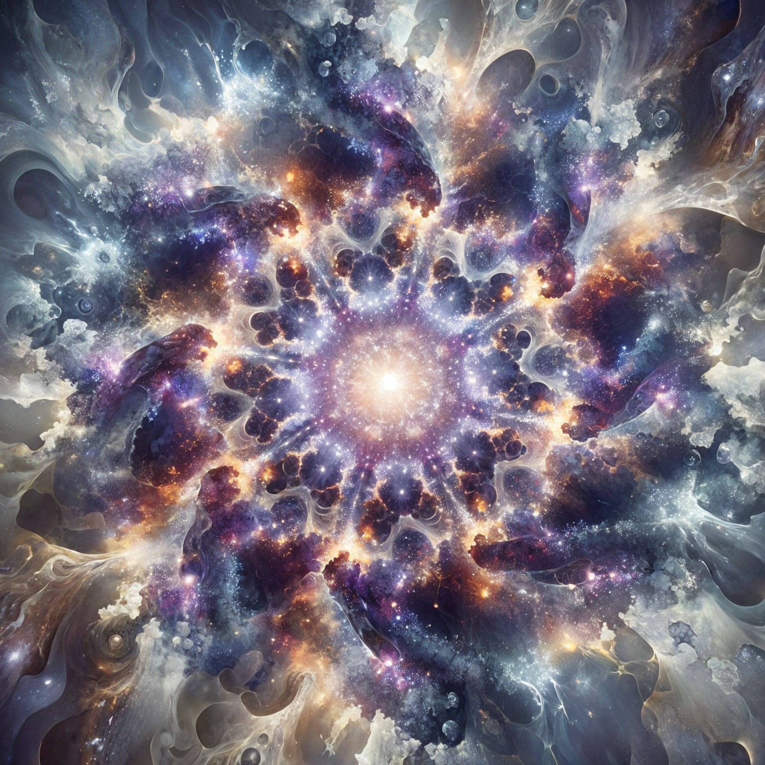 Vibrant Cosmic Spiral with Stars and Ethereal Clouds