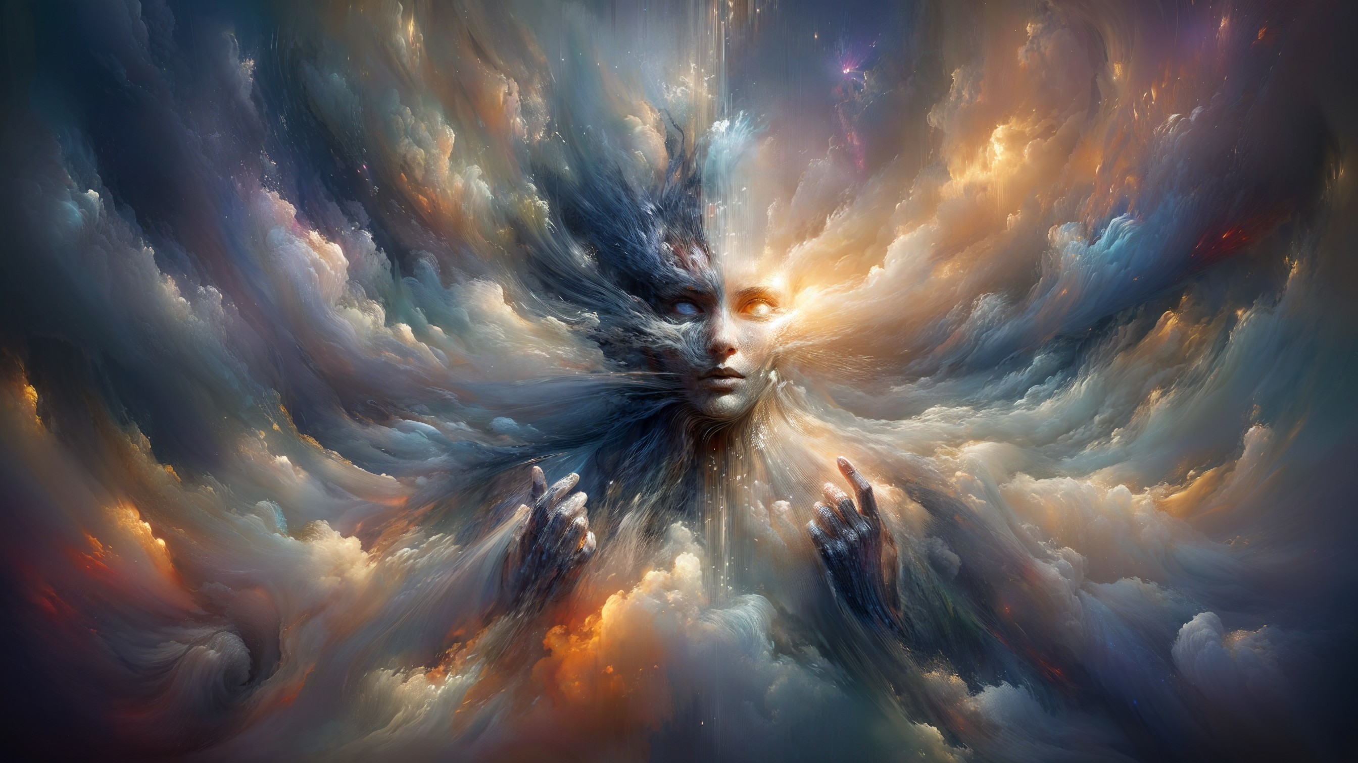 Surreal Celestial Figure in Vibrant Cloudscape