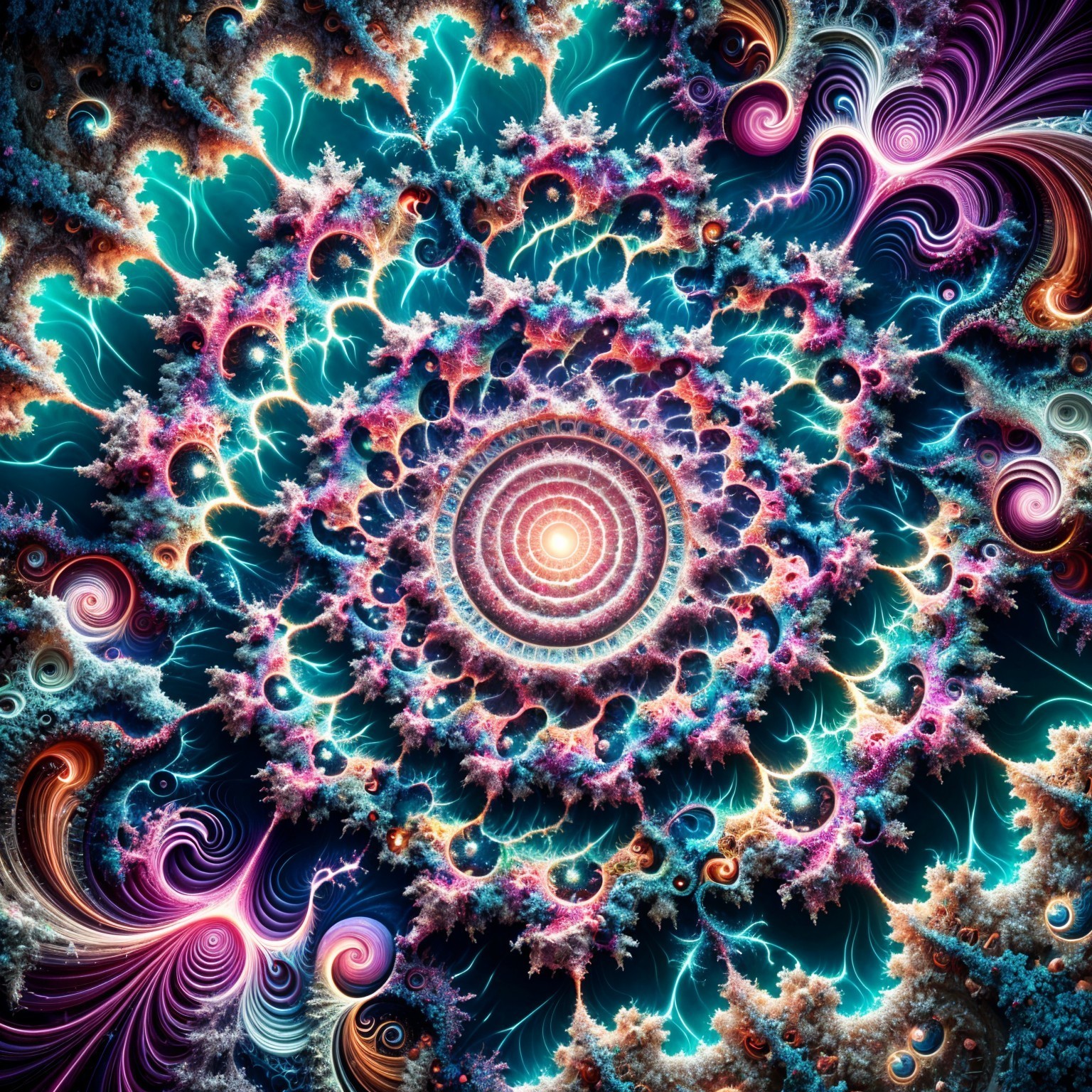 Vibrant Fractal Design with Glowing Spiral Patterns