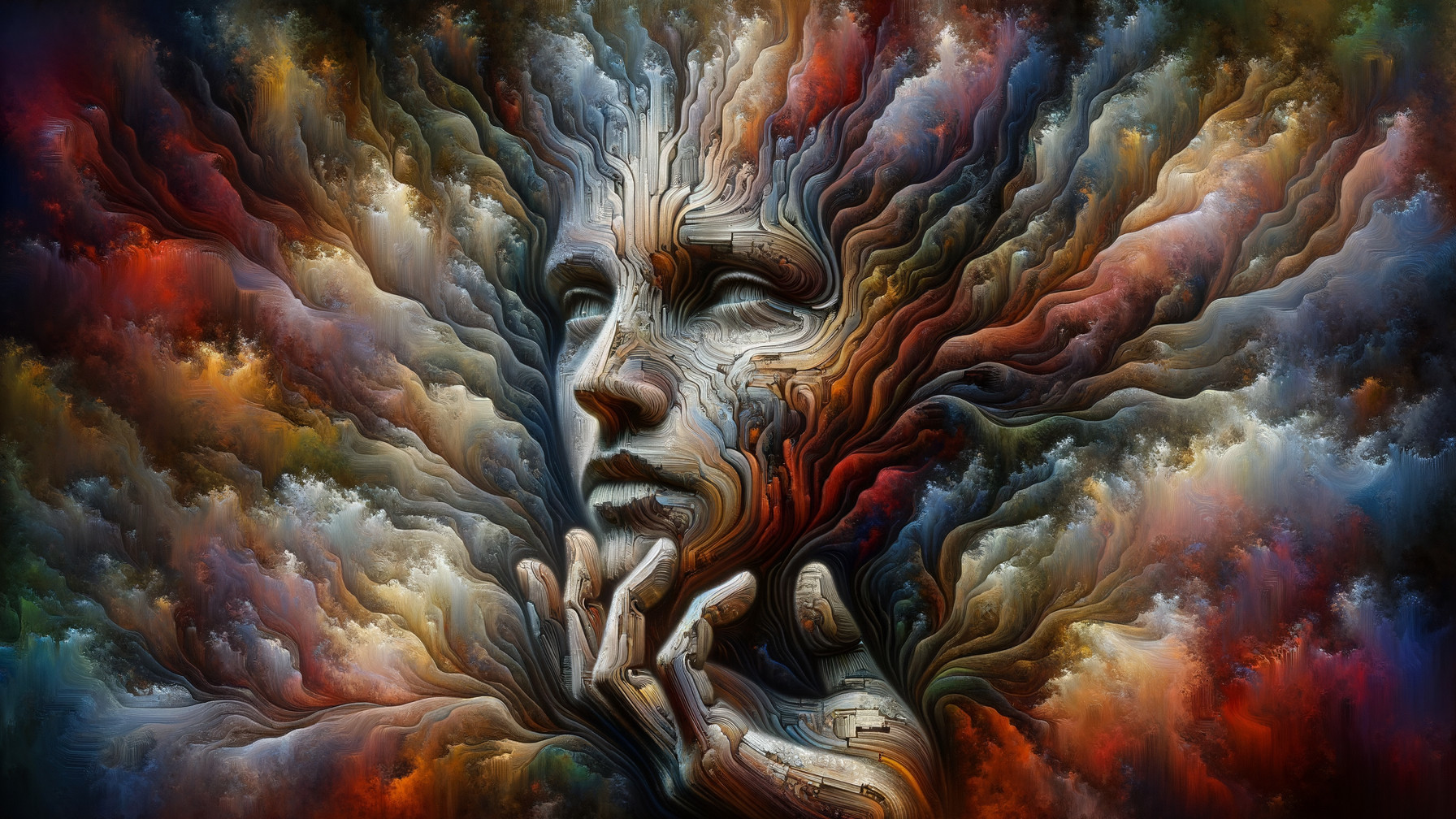 Abstract Portrait with Swirling Patterns and Colors