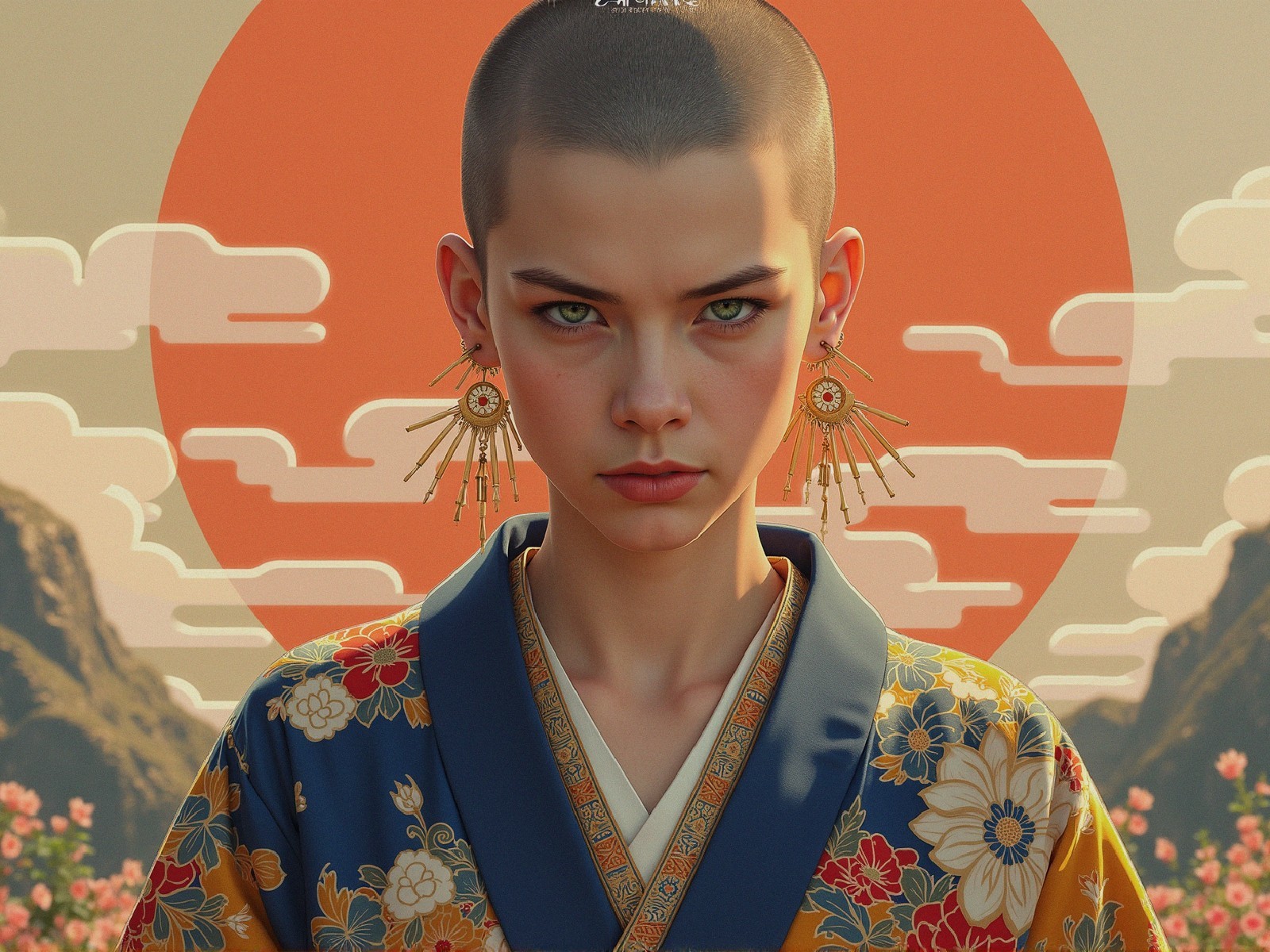 Portrait of a Young Individual in Colorful Kimono