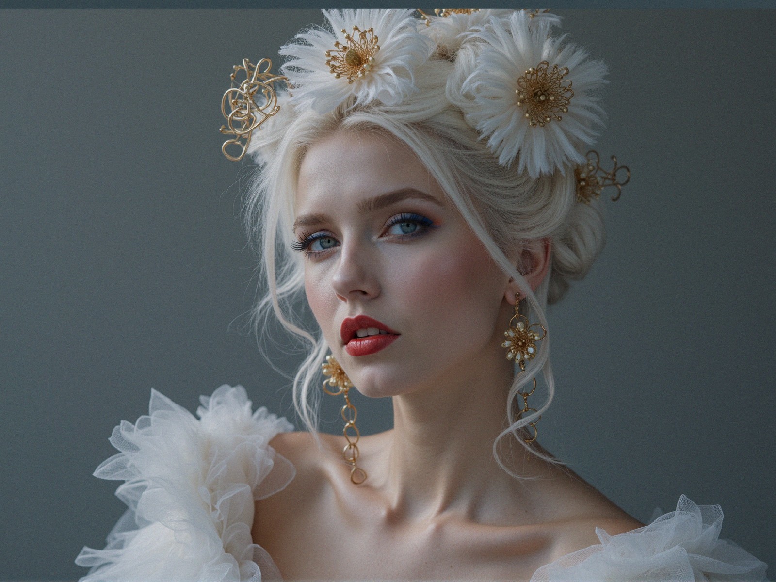 Portrait of a woman with ethereal features and flowers