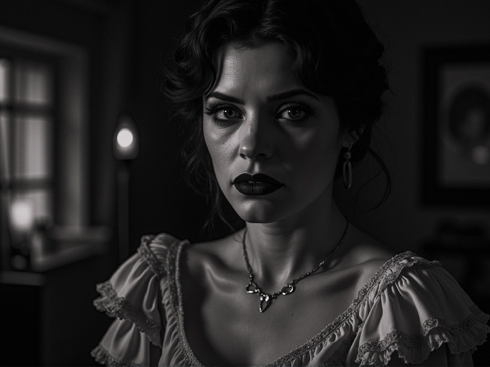 Black-and-white portrait of a woman in vintage style