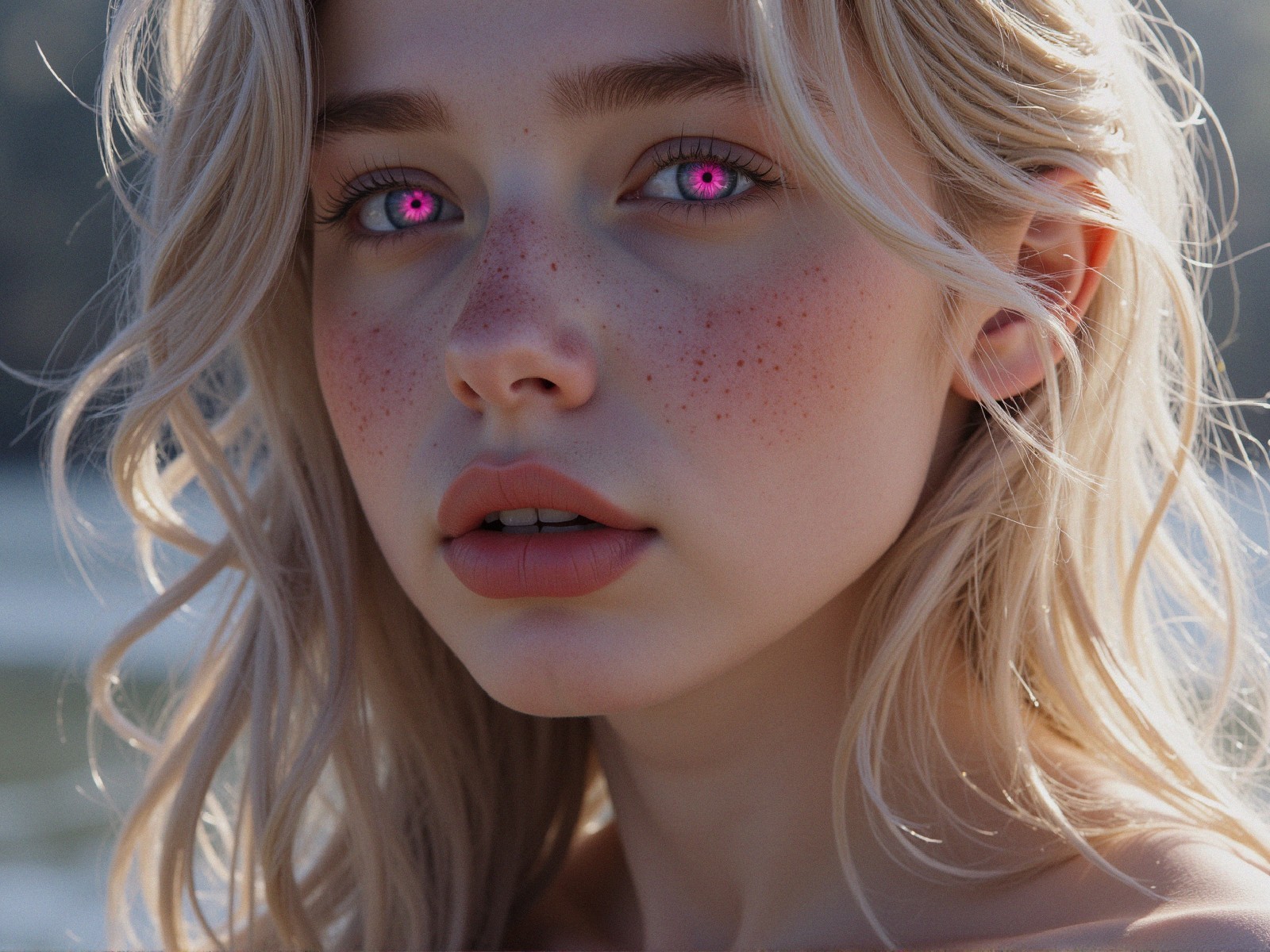 Close-Up Portrait of a Young Woman with Freckles