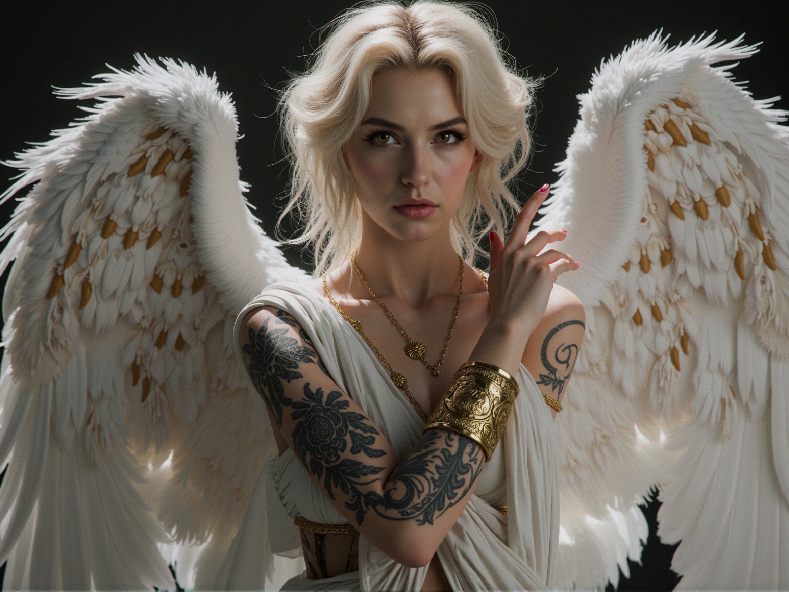 Celestial Being with White Wings and Golden Accents