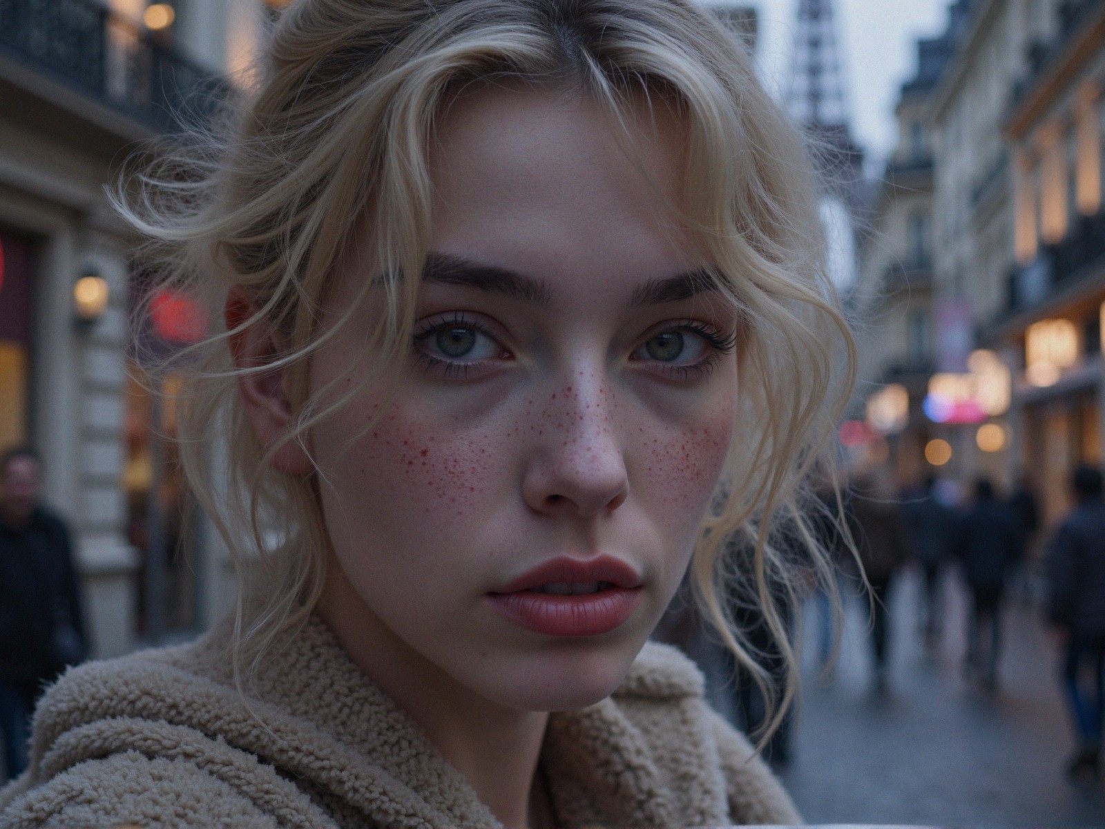 Close-Up Portrait of a Young Woman with Blue Eyes