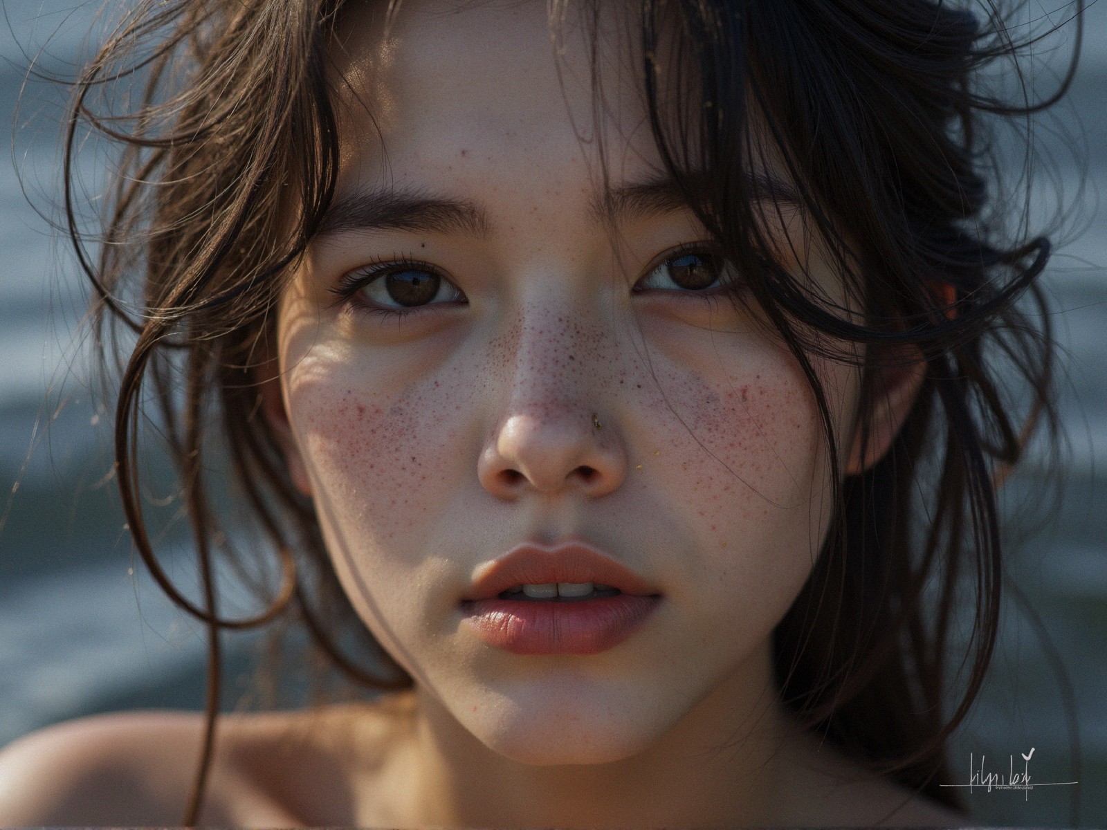 Close-Up Portrait of a Young Woman with Freckles