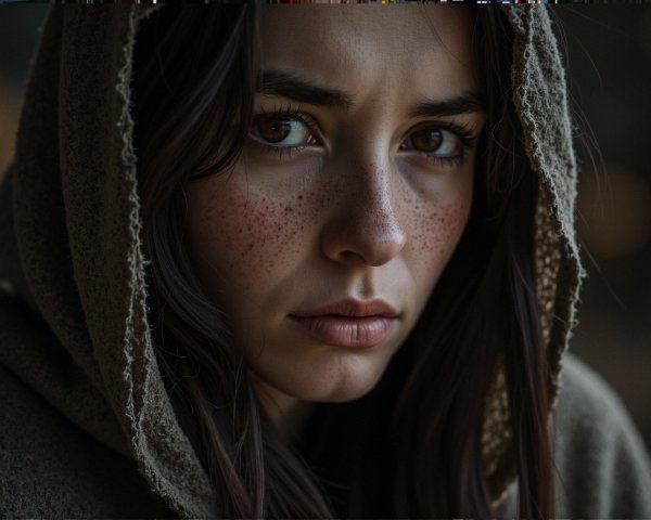 Close-Up Portrait of a Young Woman with Freckles