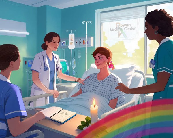 Serene Hospital Room with Patient and Caregivers