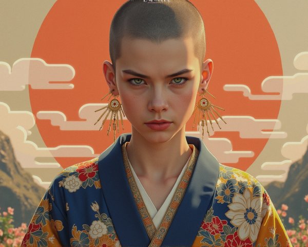 Portrait of a Young Individual in Colorful Kimono