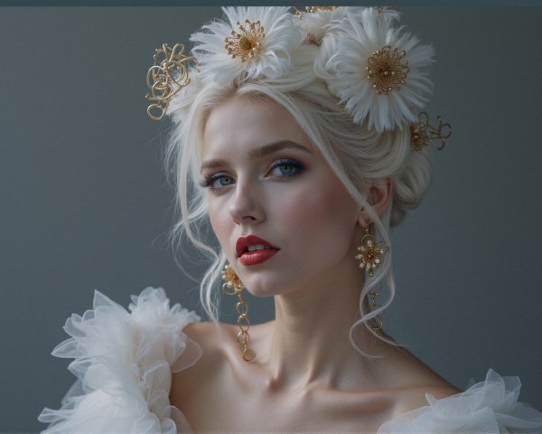 Portrait of a woman with ethereal features and flowers