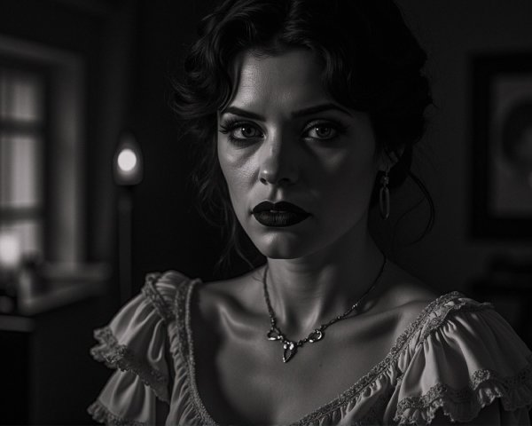 Black-and-white portrait of a woman in vintage style