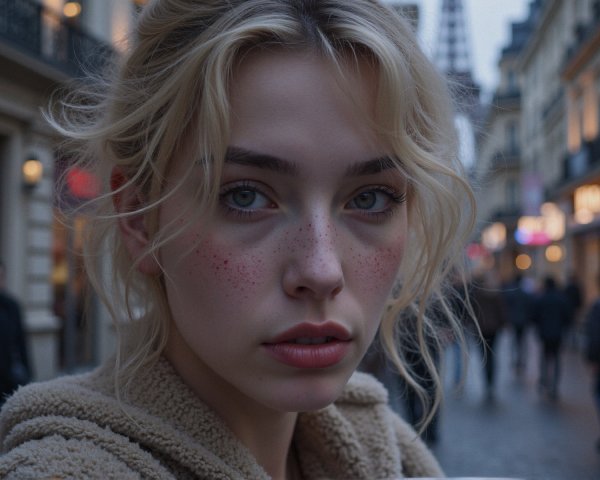 Close-Up Portrait of a Young Woman with Blue Eyes