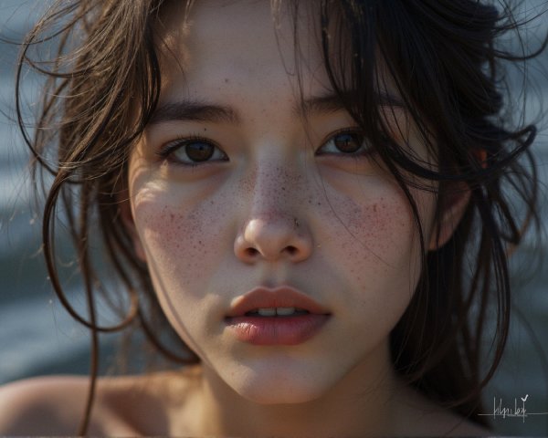 Close-Up Portrait of a Young Woman with Freckles