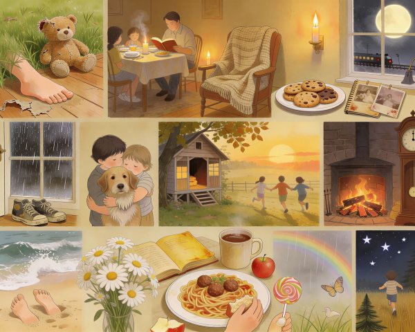 Digital Painting Depicting Childhood Memories in Panels