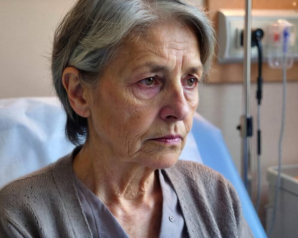 Elderly Woman in Hospital Bed with Medical Equipment