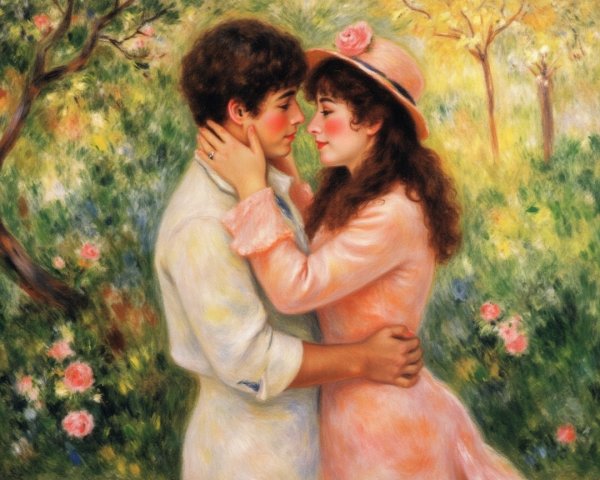 Romantic Couple in Ethereal Garden with Flowers