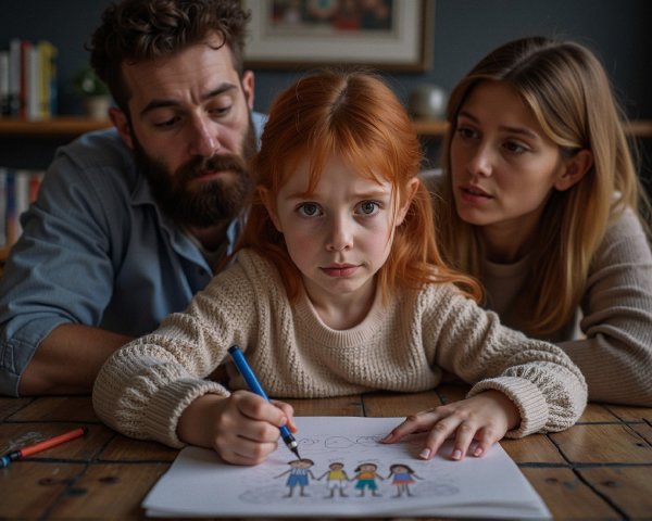 Young Girl Drawing with Crayon in Cozy Room Setting