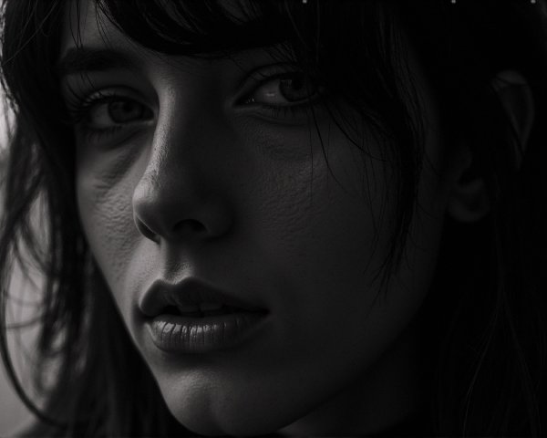 Close-up Black and White Portrait of a Young Woman