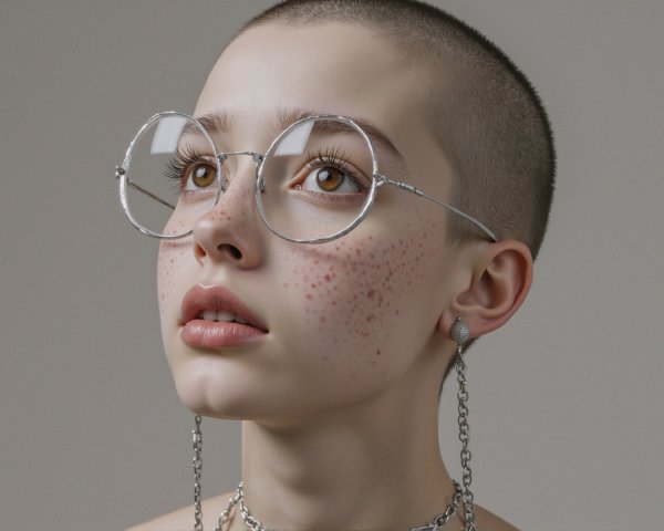 Close-Up Portrait of Individual with Shaved Head and Glasses