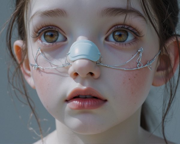 Close-up of a child with expressive eyes and device