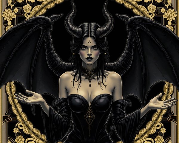 Gothic Figure with Horns and Bat-Like Wings