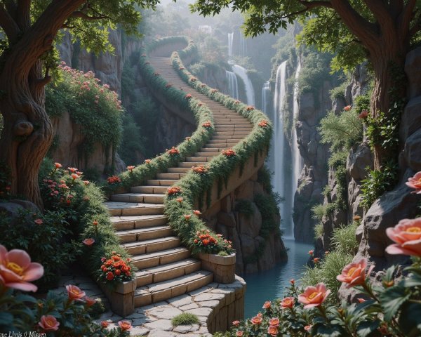 Winding Staircase Surrounded by Vibrant Nature