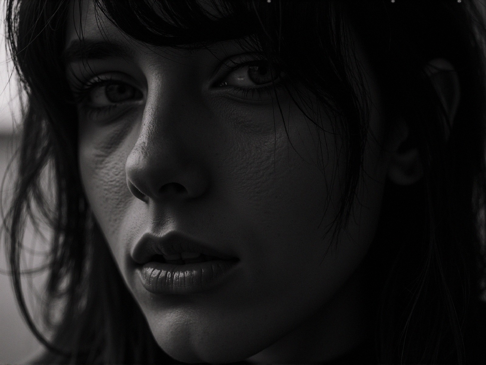 Close-up Black and White Portrait of a Young Woman
