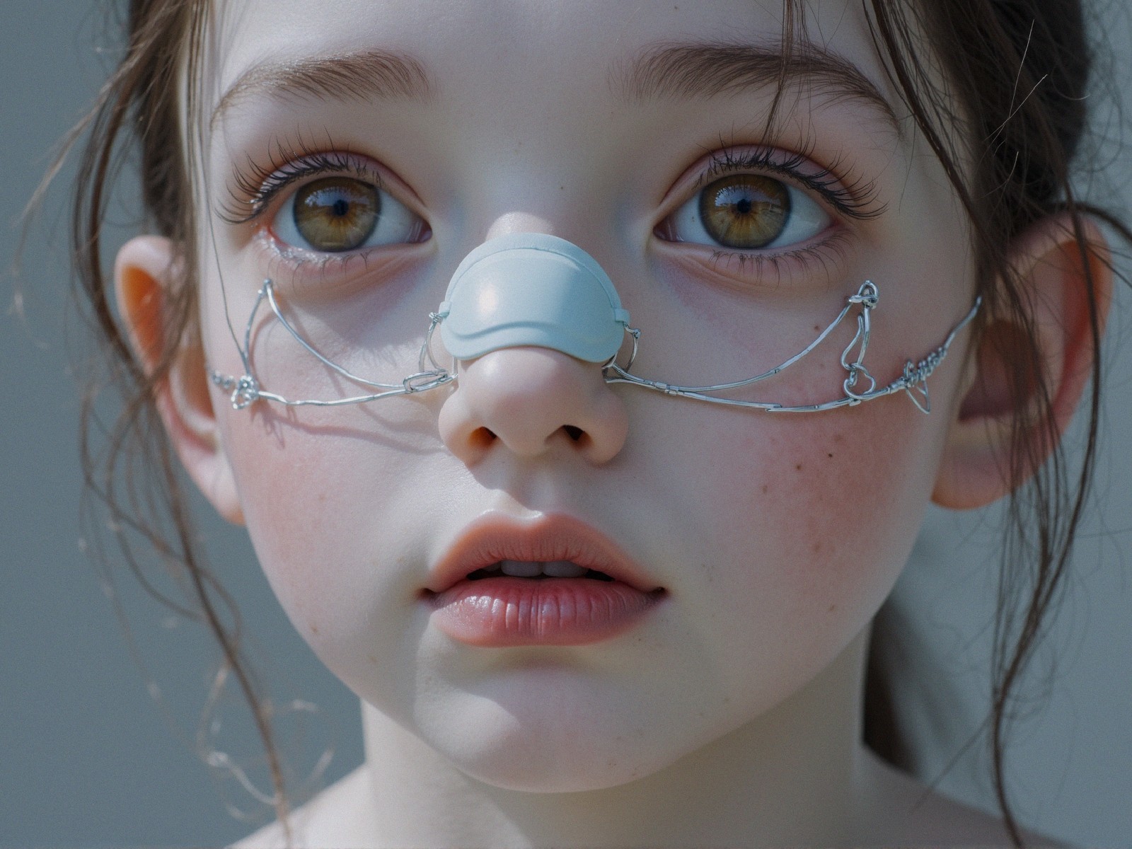 Close-up of a child with expressive eyes and device
