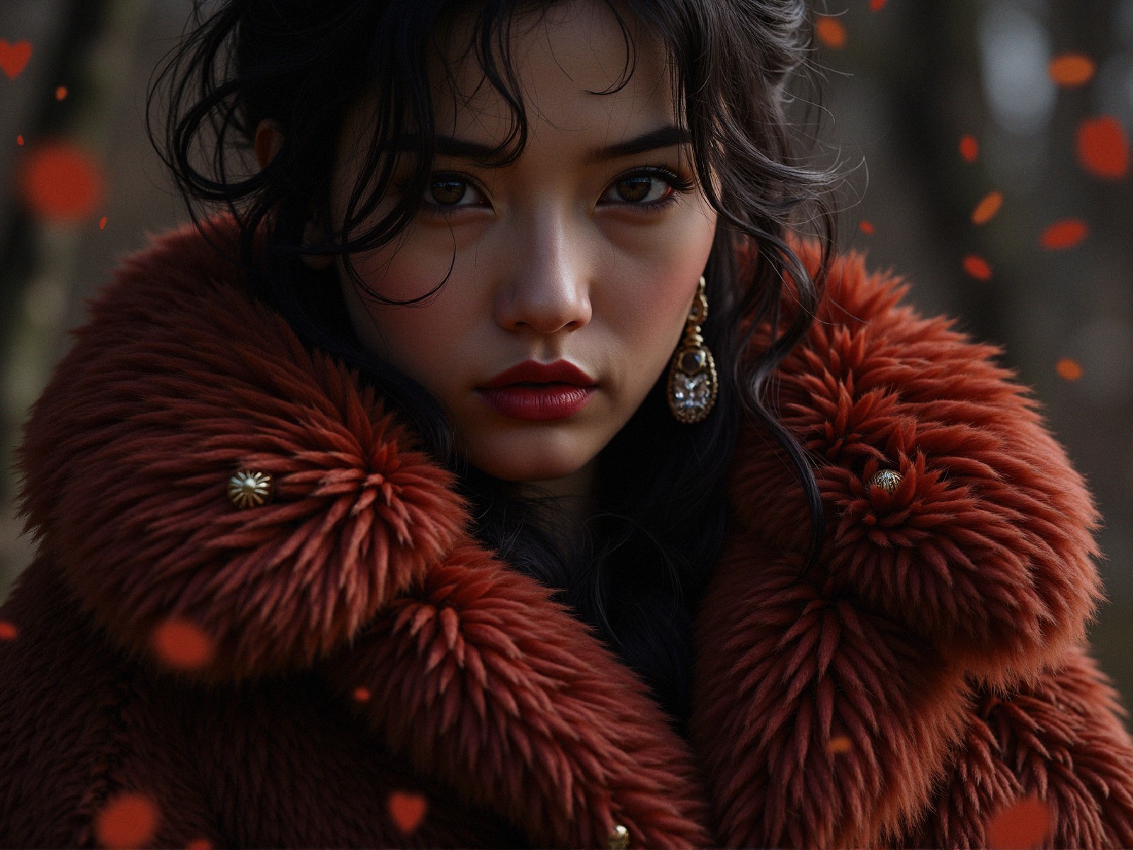 Close-up Portrait of Woman in Rust Fur Coat