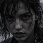 Close-up of a woman with wet hair and amber eyes