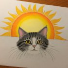 Colorful Cartoon Drawing of a Yellow Cat in Nature