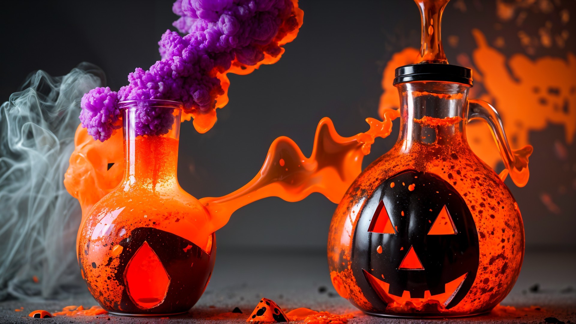 Laboratory Flasks Create Spooky Halloween Atmosphere