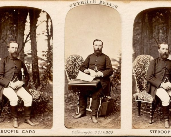 Vintage Stereoscopic Photo of Military Man in Uniform