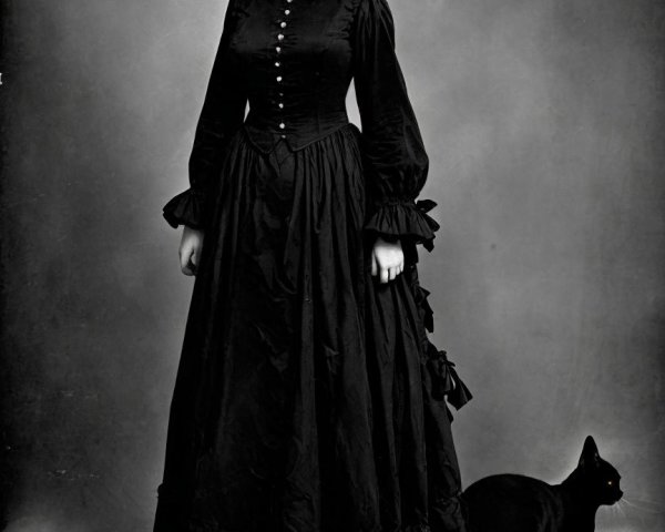 Somber Portrait of Woman in Black Victorian Dress