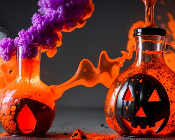 Laboratory Flasks Create Spooky Halloween Atmosphere