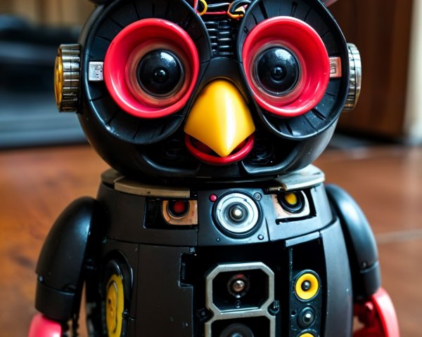 Whimsical Robotic Owl with Colorful Features and Design