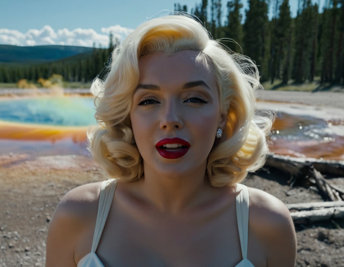 Glamorous Figure Against Vibrant Geothermal Feature