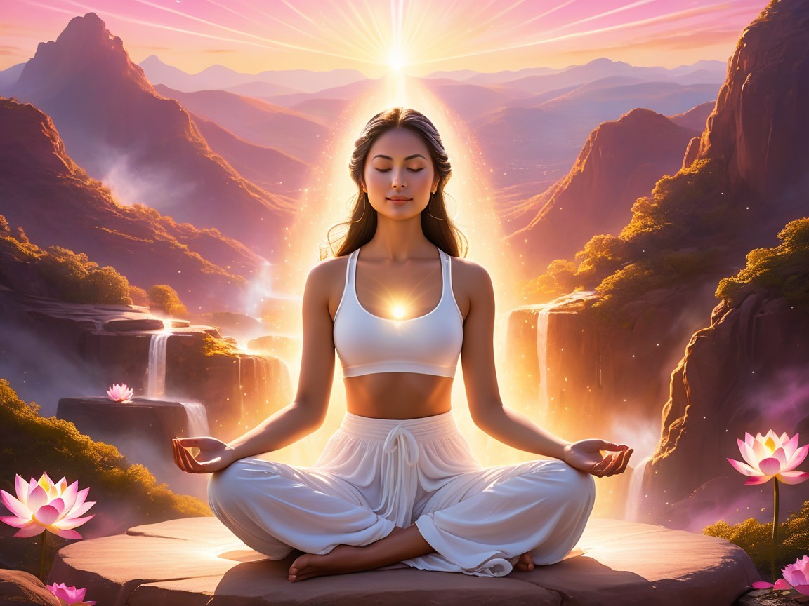 Woman Meditating in Tranquil Natural Landscape