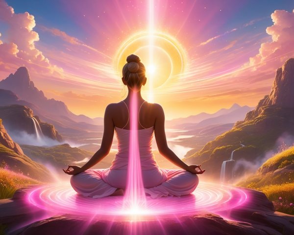 Serene Figure in Vibrant Landscape at Sunrise