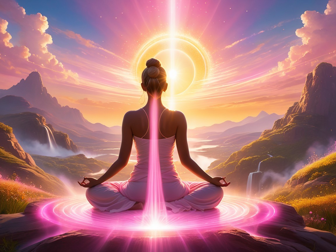 Serene Figure in Vibrant Landscape at Sunrise