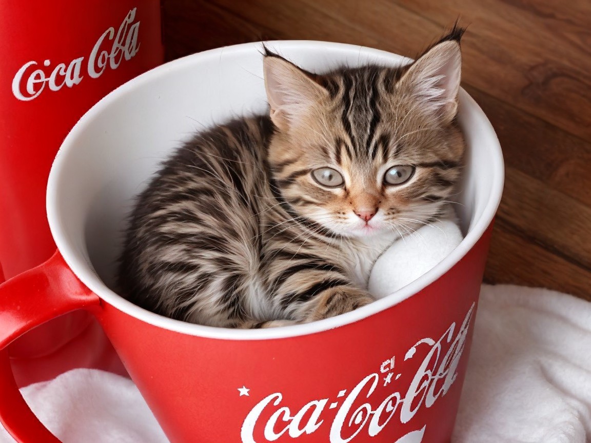 Tabby Kitten Resting in a Coca-Cola Cup Setting