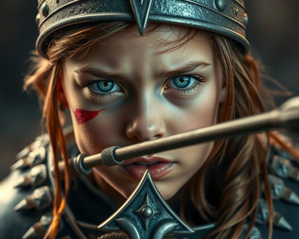 Fierce Young Warrior in Battle-Ready Stance